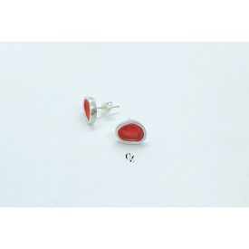 Freeform ezüst tűzzománc fülbevaló piros (nagy)