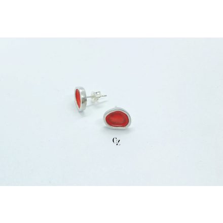 Freeform ezüst tűzzománc fülbevaló piros (nagy)