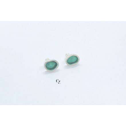 Freeform ezüst tűzzománc fülbevaló türkizzöld (nagy)