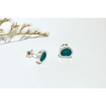 Freeform ezüst tűzzománc fülbevaló türkizzöld