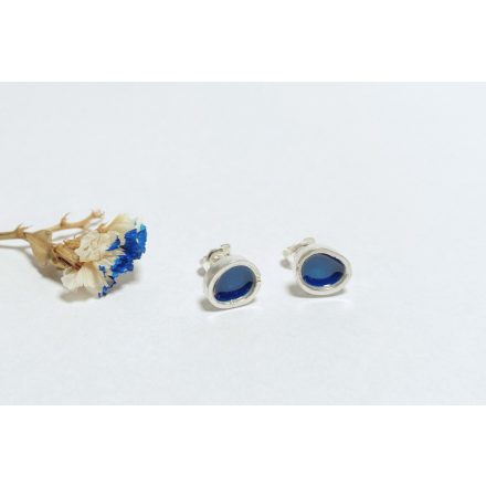 Freeform ezüst tűzzománc fülbevaló sötétkék