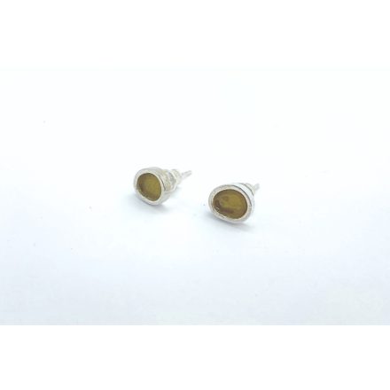 Freeform ezüst tűzzománc fülbevaló okker sárga