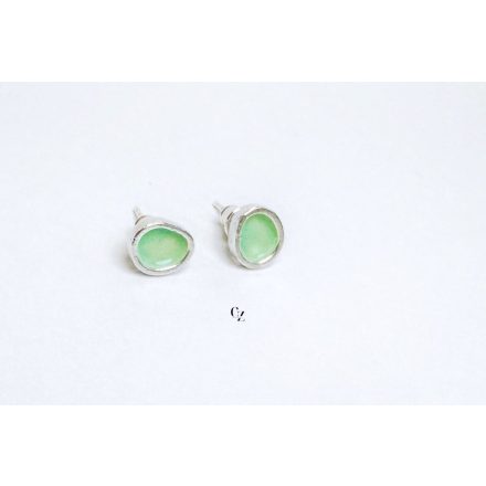 Freeform ezüst tűzzománc fülbevaló világoszöld