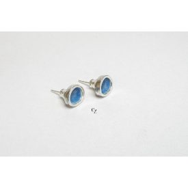 Freeform ezüst tűzzománc fülbevaló középkék