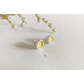 Freeform ezüst tűzzománc fülbevaló tojássárga