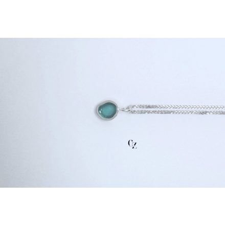 Freeform ezüst tűzzománc medál lánccal türkizzöld