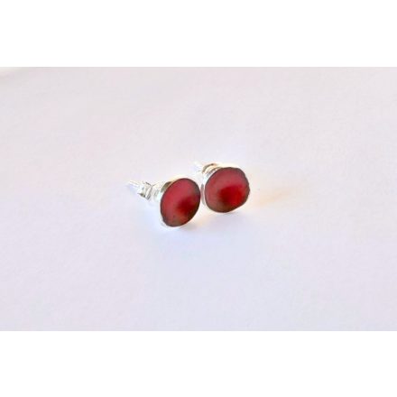 Minimelt ezüst tűzzománc fülbevaló piros