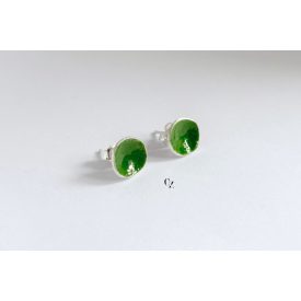 Minimelt ezüst tűzzománc fülbevaló levélzöld