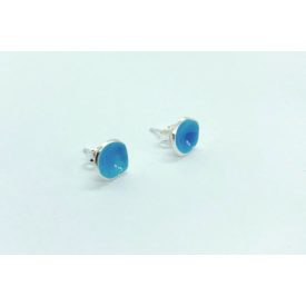 Minimelt ezüst tűzzománc fülbevaló türkiz kék