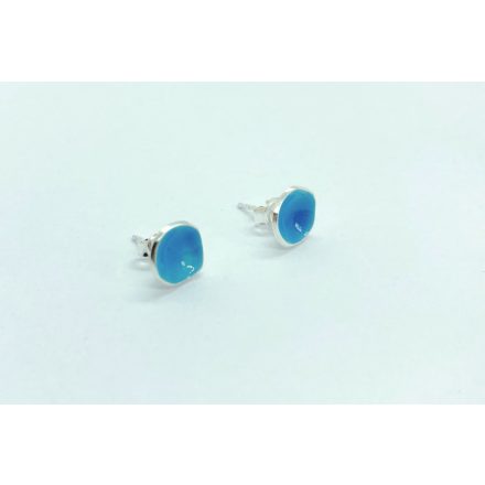 Minimelt ezüst tűzzománc fülbevaló türkiz kék