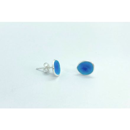 Minimelt ezüst tűzzománc fülbevaló türkiz kék