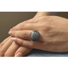 Fekete-fehér tűzzománc gyűrű, ezüst 17 mm