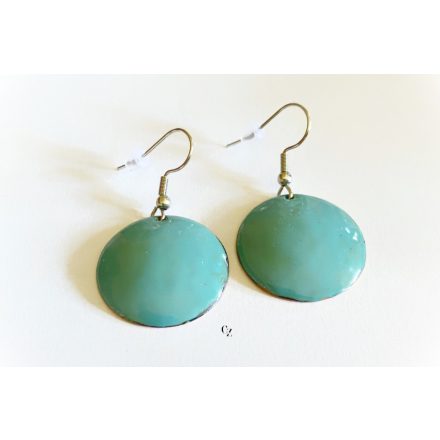 Tűzzománc fülbevaló türkiz színű- rozsdamentes acél akasztóval