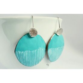Ezüst akasztóval -tűzzománc fülbevaló türkiz 