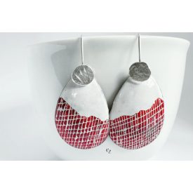 Ezüst akasztóval -tűzzománc fülbevaló piros fehér 1