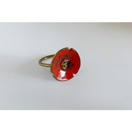 Pipacs tűzzománc gyűrű-réz (17 mm)